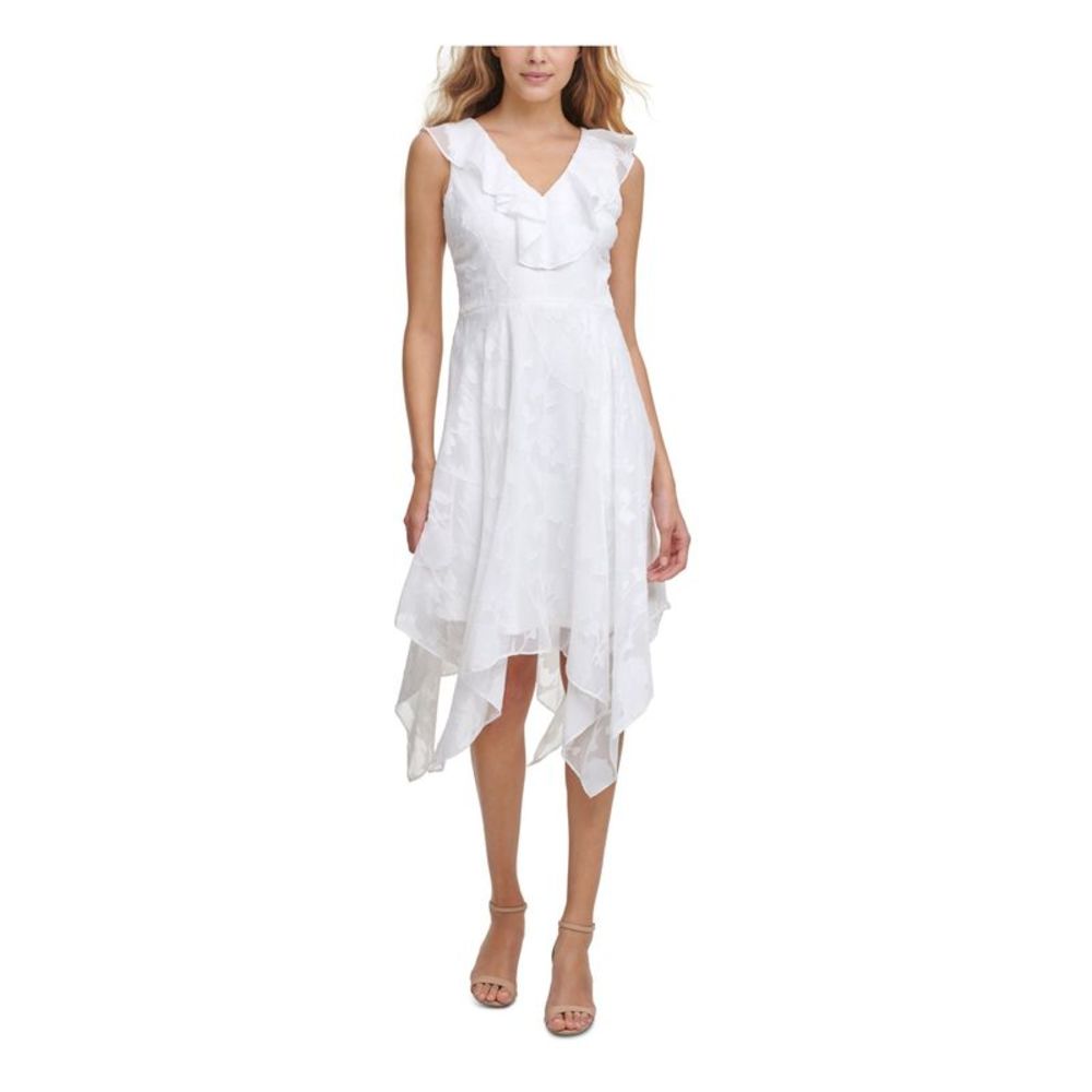 KENSIE DRESSES Womens White Handkerchief Hem Sleeveless Midi Dress 14
